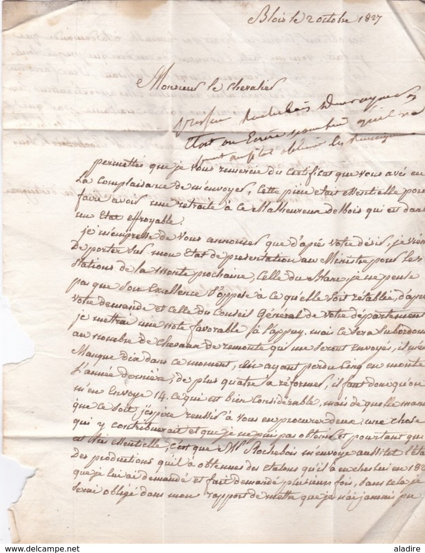 1827 - Marque Postale 40 BLOIS, Loir Et Cher Sur Lettre Avec Correspondance De 2 Pages Vers Le Blanc,Indre - 1801-1848: Précurseurs XIX