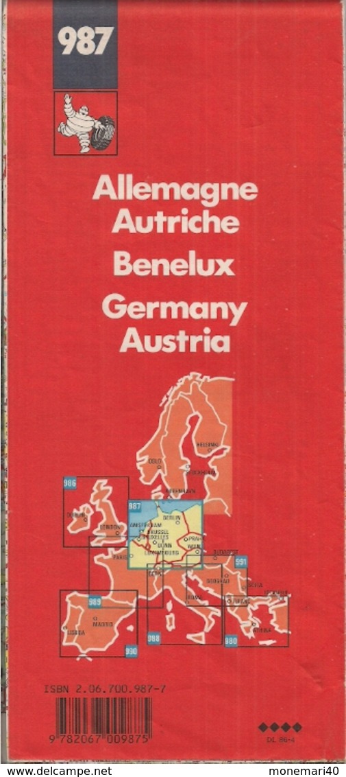 ALLEMAGNE- AUTRICHE - BENELUX  CARTE ROUTIÈRE MICHELIN N° 987 (1/000.000ème) - Cartes Routières