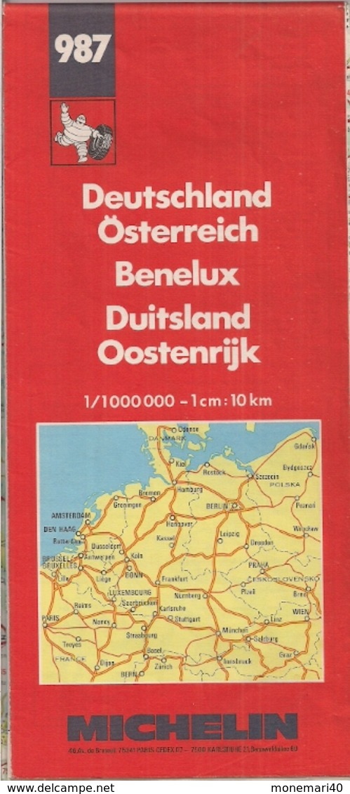 ALLEMAGNE- AUTRICHE - BENELUX  CARTE ROUTIÈRE MICHELIN N° 987 (1/000.000ème) - Cartes Routières