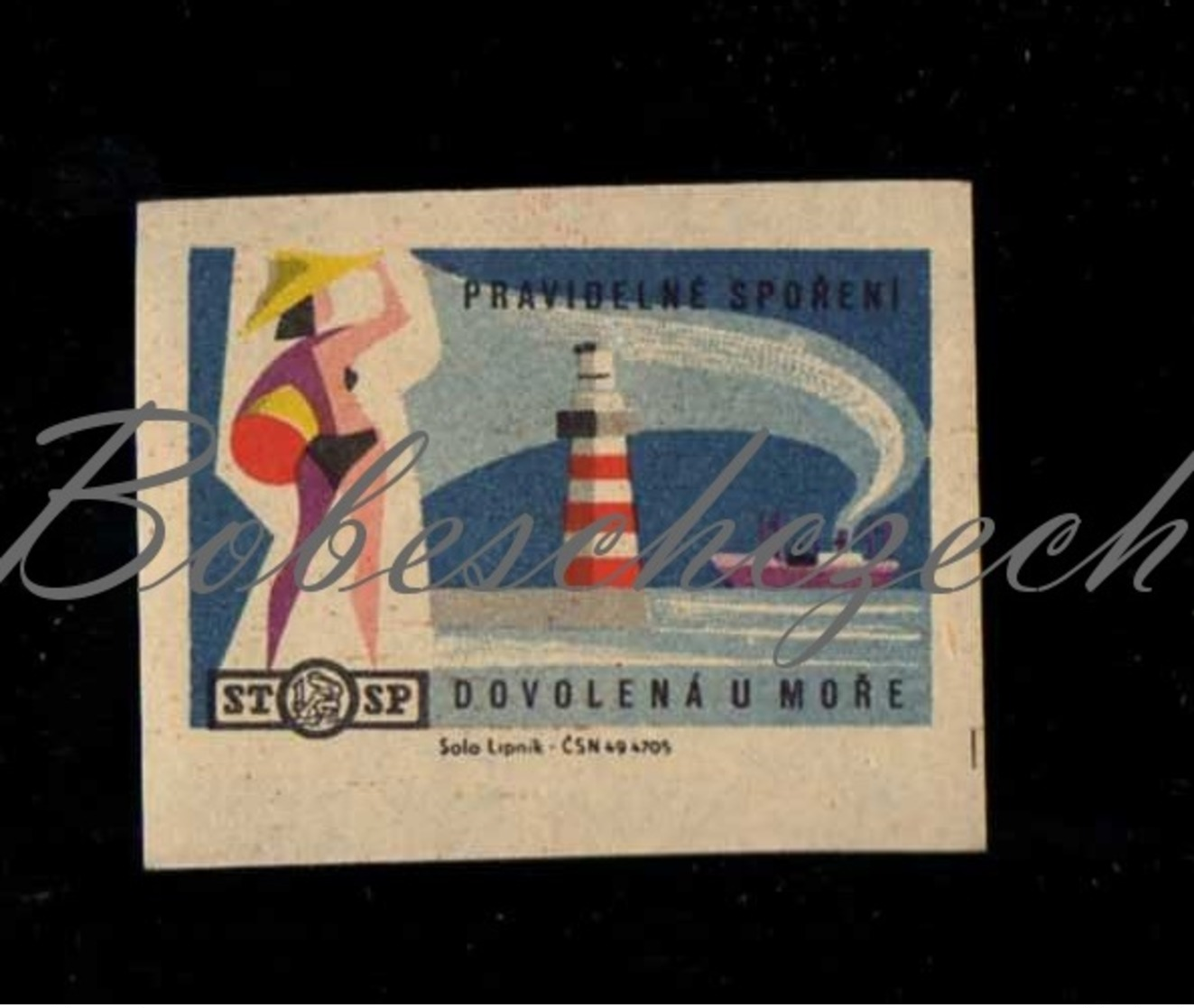 D244 CZECHOSLOVAKIA 1964 Saving Statni Sporitelna State Saving Bank Vacation At Sea Women  In Swimsuit And Lighthouse - Boites D'allumettes - Etiquettes