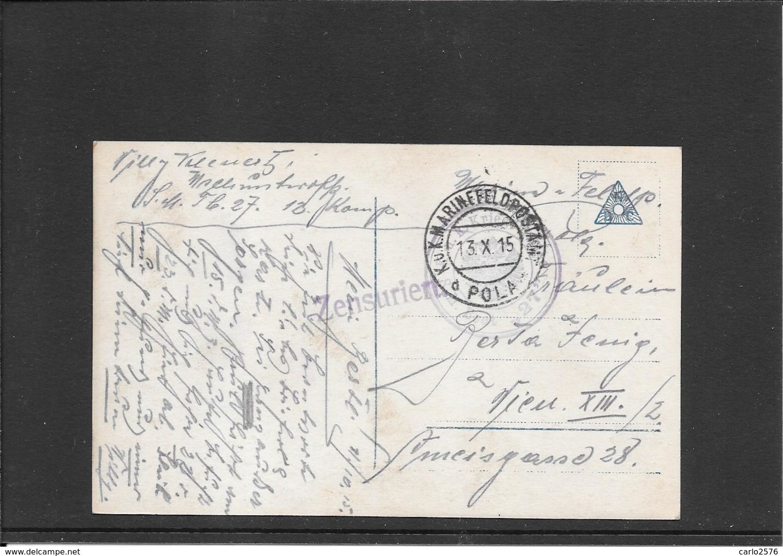 AUSTRIA 1915- Pola ,K.Marine Feldpost Censored Postcard To Wien ( Ref.469) - Lettres & Documents