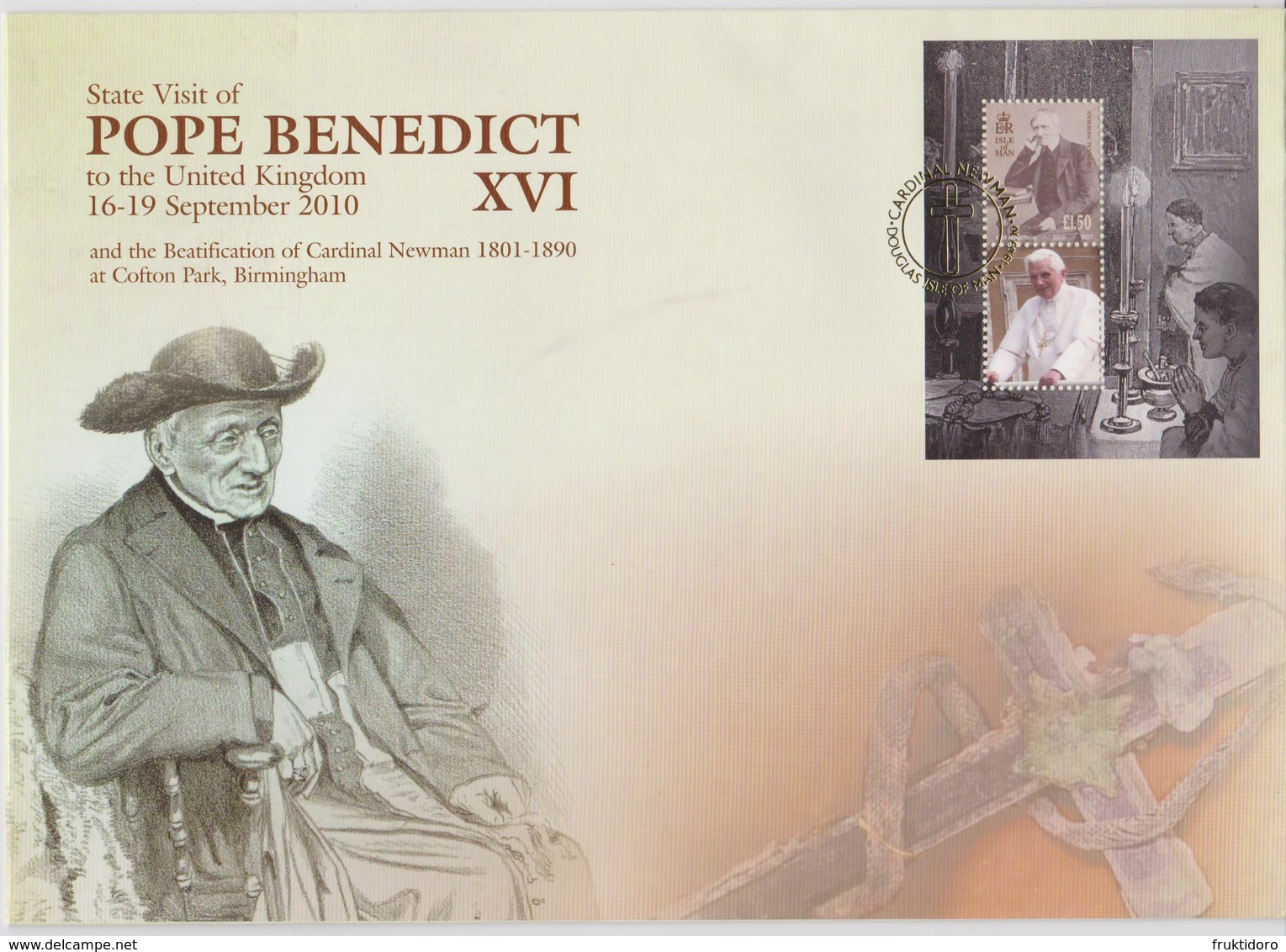 Isle Of Man FDC Mi Block 74 Visit Of Pope Benedict XVI, Beatification Of Cardinal Newman - 2010 - Man (Eiland)