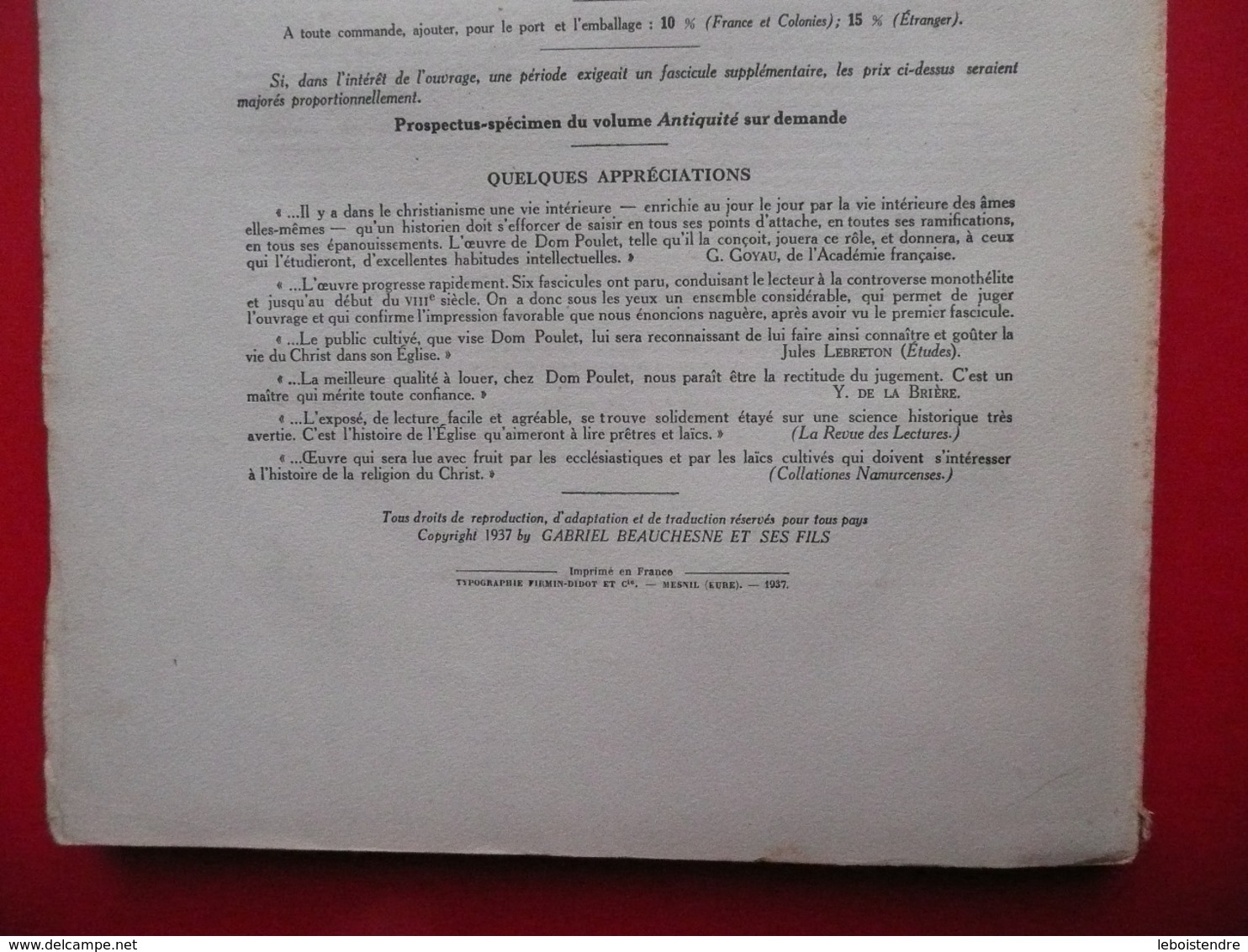 DICTIONNAIRE DE SPIRITUALITE FASCICULE VI  ASCETIQUE ET MYSTIQUE DOCTRINE ET HISTOIRE 1937 VILLER CAVALLERA GUIBERT