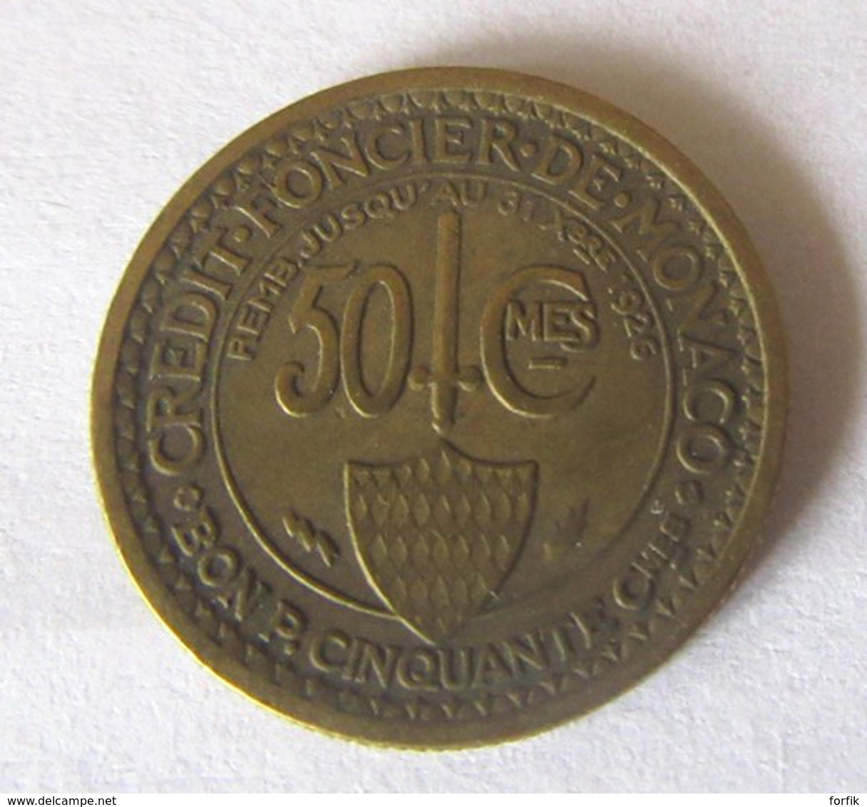 Monaco - Monnaie Crédit Foncier De Monaco Bon Pour 50 Centimes 1924 - TTB - 1922-1949 Louis II