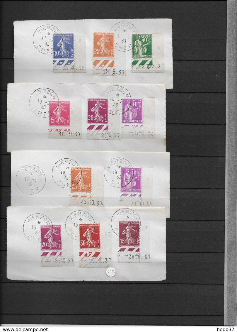 France - Ensemble timbres coins datés sur fragment - TB - 37 scans