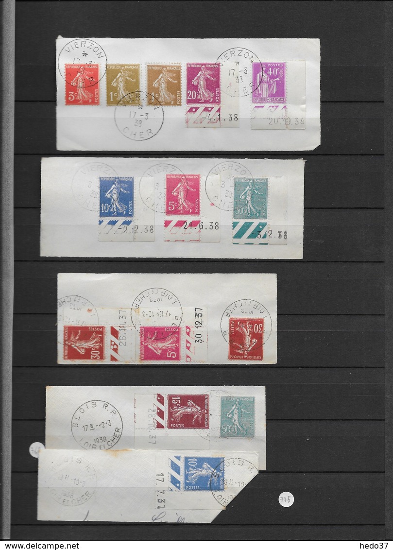 France - Ensemble timbres coins datés sur fragment - TB - 37 scans