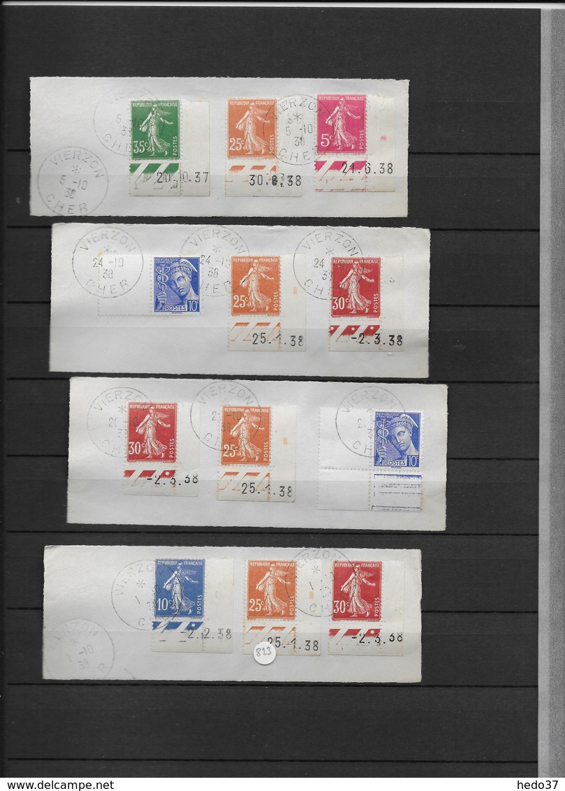 France - Ensemble timbres coins datés sur fragment - TB - 37 scans