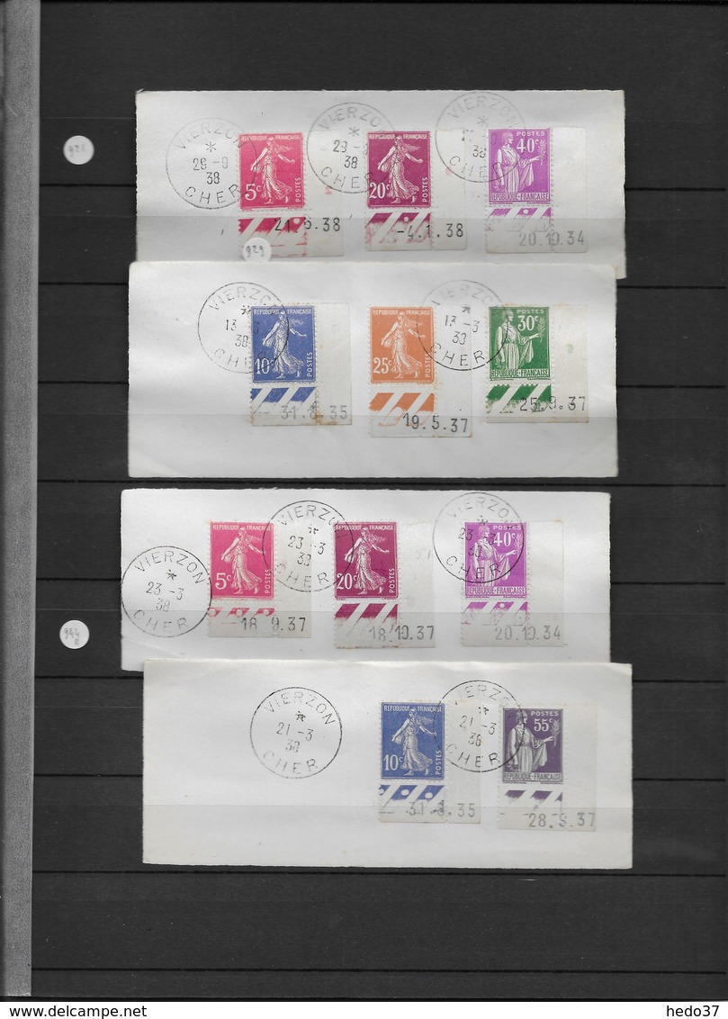 France - Ensemble timbres coins datés sur fragment - TB - 37 scans