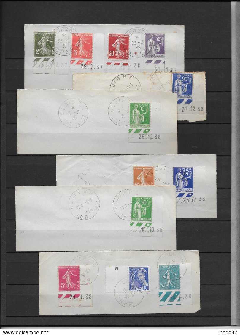 France - Ensemble timbres coins datés sur fragment - TB - 37 scans