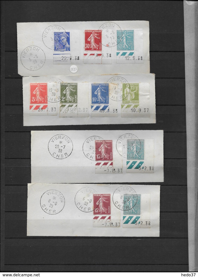 France - Ensemble timbres coins datés sur fragment - TB - 37 scans