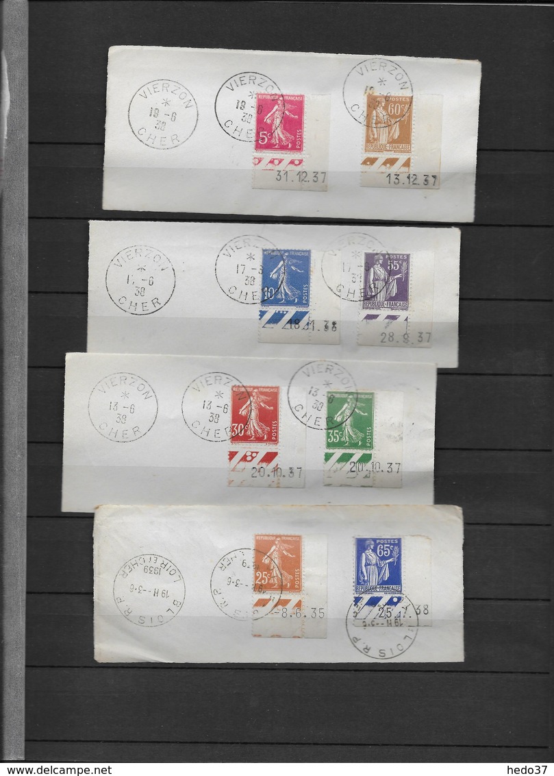 France - Ensemble timbres coins datés sur fragment - TB - 37 scans