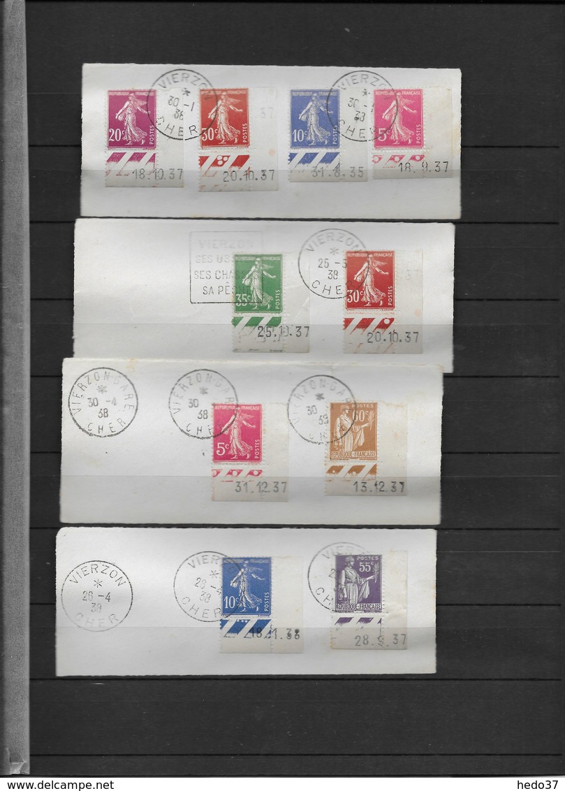 France - Ensemble timbres coins datés sur fragment - TB - 37 scans