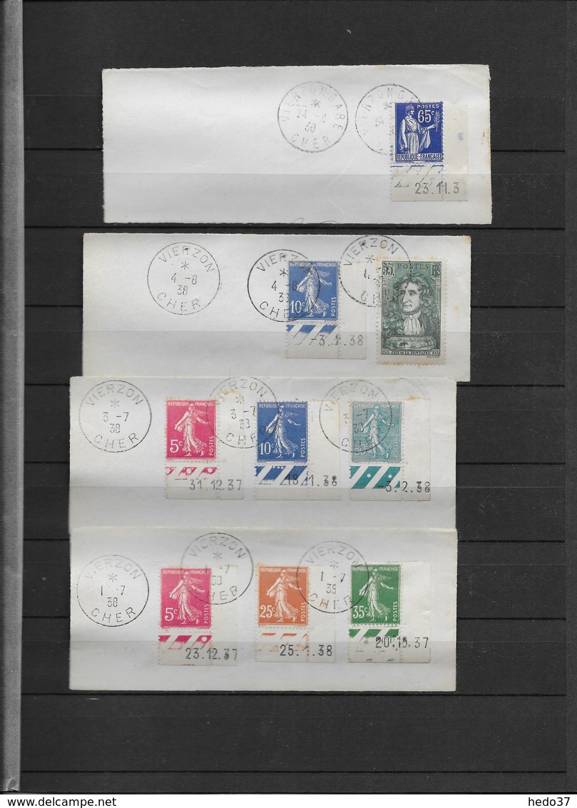 France - Ensemble timbres coins datés sur fragment - TB - 37 scans