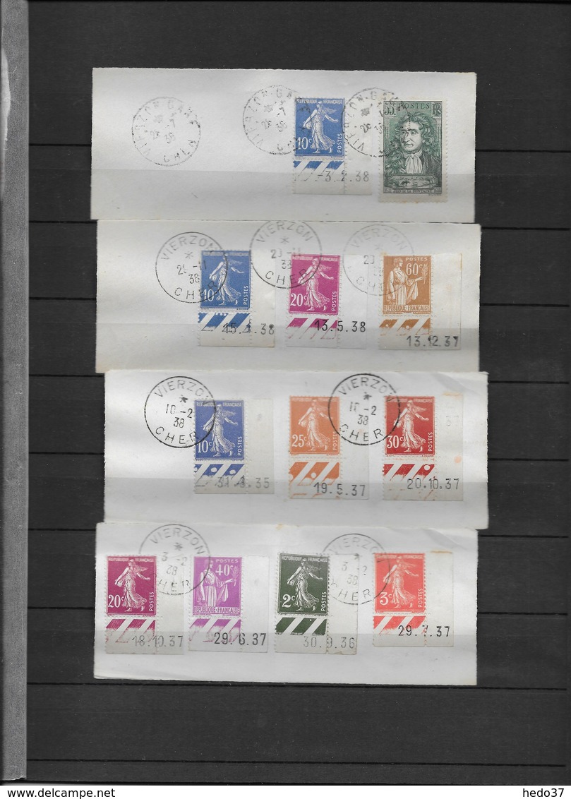 France - Ensemble timbres coins datés sur fragment - TB - 37 scans