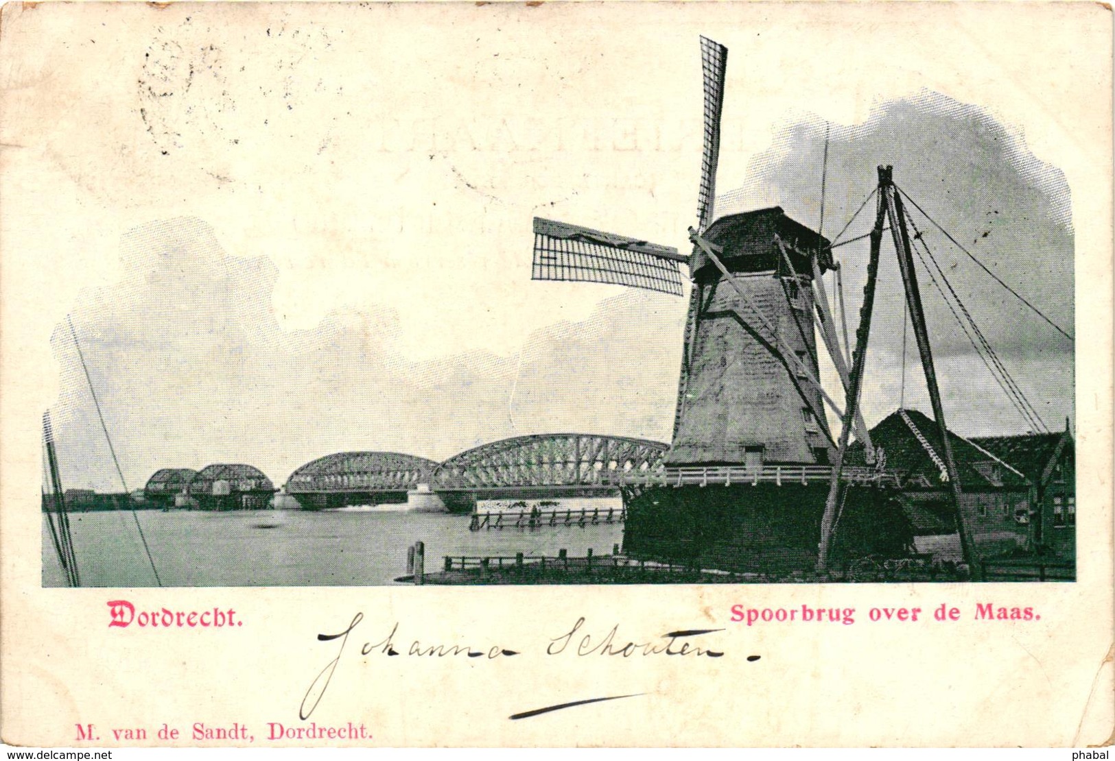 The Netherlands, Dordrecht, Spoorbrug Over De Maas, Mill, Old Postcard 1901 - Dordrecht