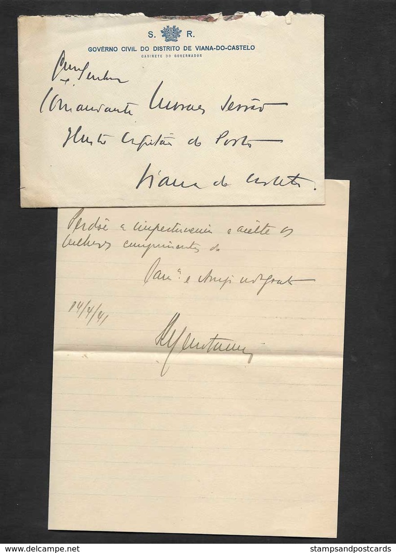 Portugal Lettre Officielle SR Gouverneur Civil Au Capitaine Port Viana Do Castelo 1941 Official Letter To Port Captain - Storia Postale