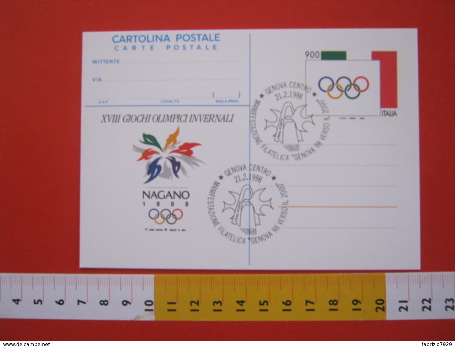 A.07 ITALIA ANNULLO - 1998 GENOVA OLYMPIC OLIMPIADE INVERNALE NAGANO '98 MANIFESTAZIONE FILATELICA VERSO 2000 POST CARD - Winter 1998: Nagano