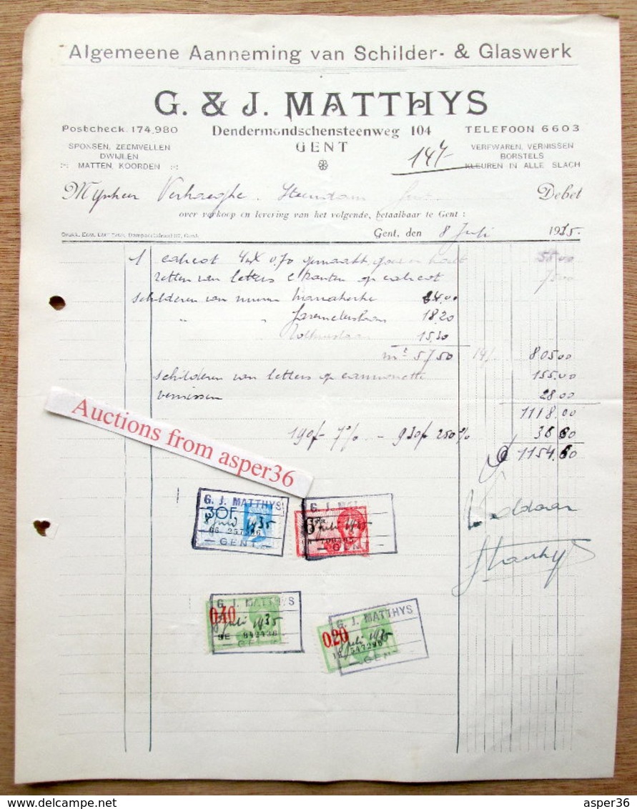 Aanneming Van Schider-& Glaswerk, G & J. Matthys, Dendermondschensteenweg, Gent 1935 - 1900 – 1949