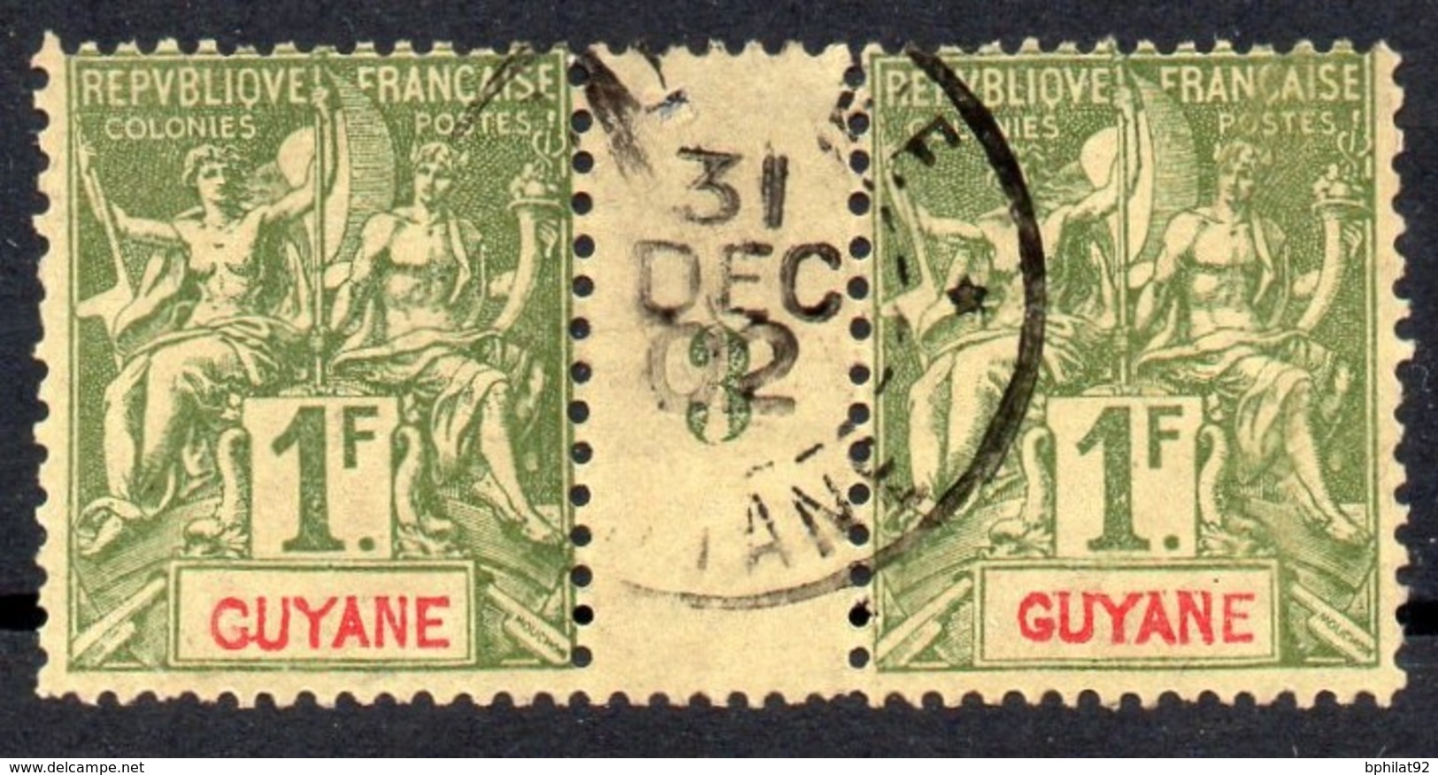 !!! PRIX FIXE : GUYANE, PAIRE DU N°42 AVEC MILLESIME 3 OBLITEREE - Used Stamps