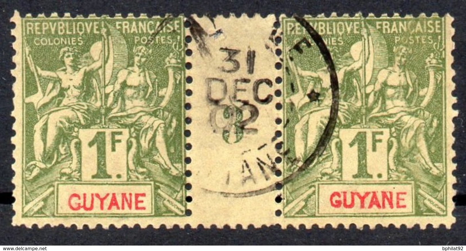 !!! PRIX FIXE : GUYANE, PAIRE DU N°42 AVEC MILLESIME 3 OBLITEREE - Oblitérés