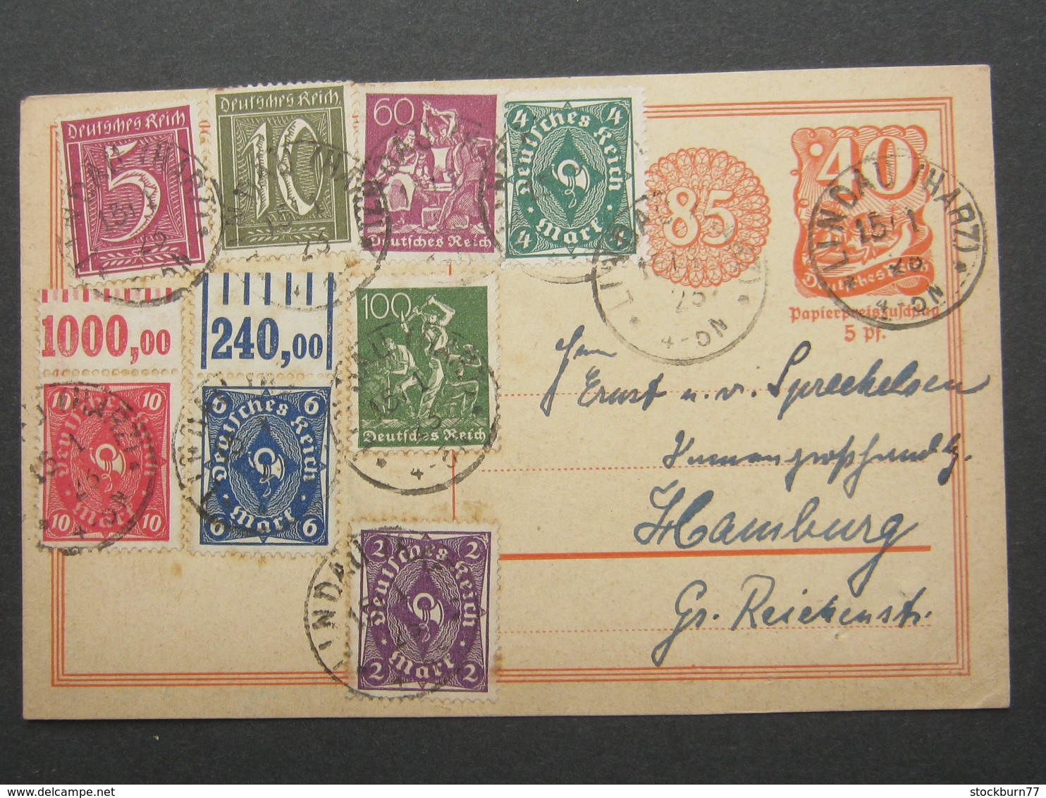 1923 , LINDAU (HARZ) , Klarer Stempel Auf Ganzsache Mit Oberrandstücken - Briefe U. Dokumente