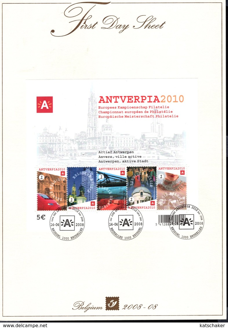 308545401 BELGIE  FIRST DAY SHEET OCB Bl153 Bl 153 Blok Antverpia 2010 - 2001-2010