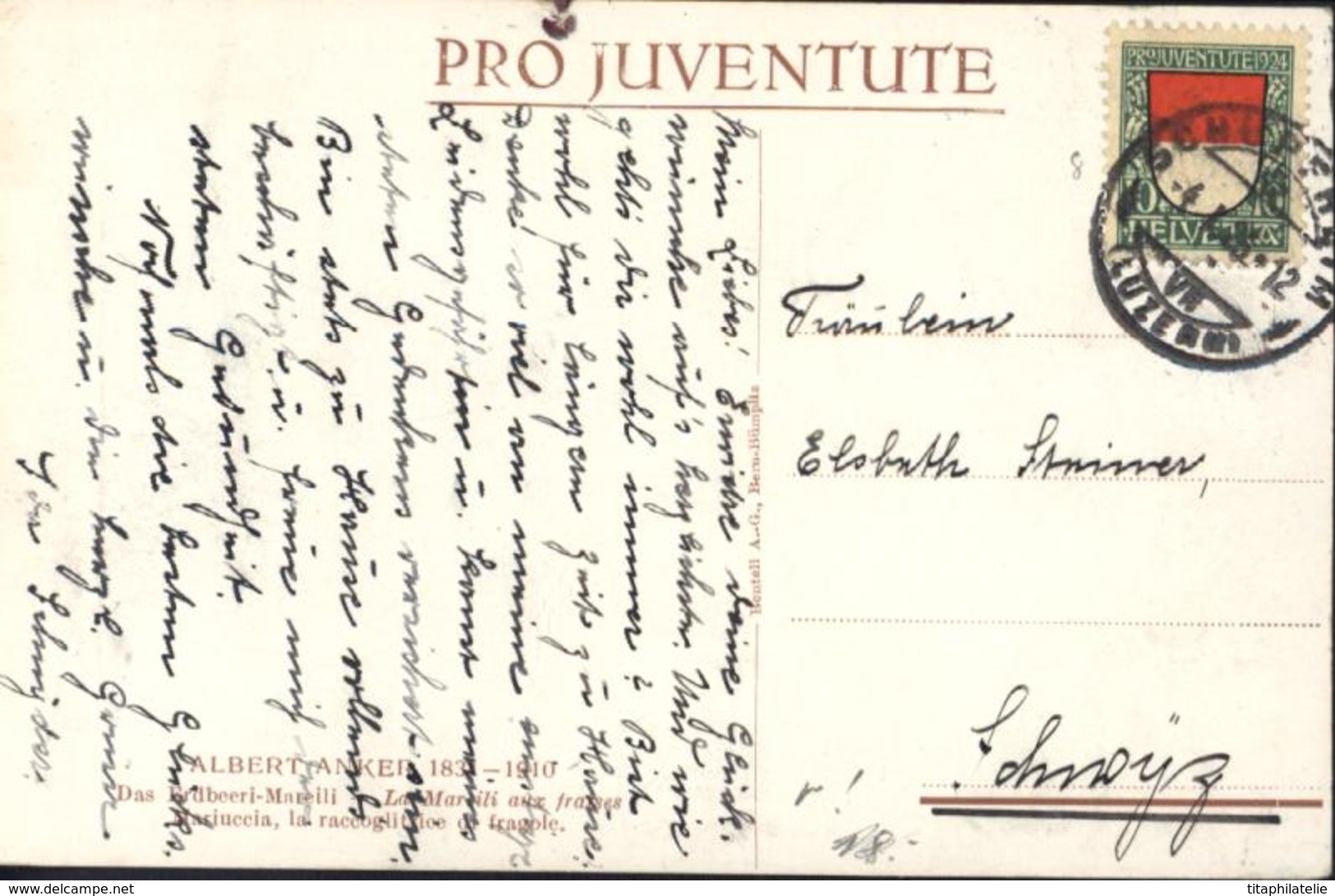 Suisse Pro Juventute Albert Anker Mareili Aux Fraises YT 215 Soleure CAD Schüpfheim Luzern 4 1 26 Seul S Lettre - Covers & Documents