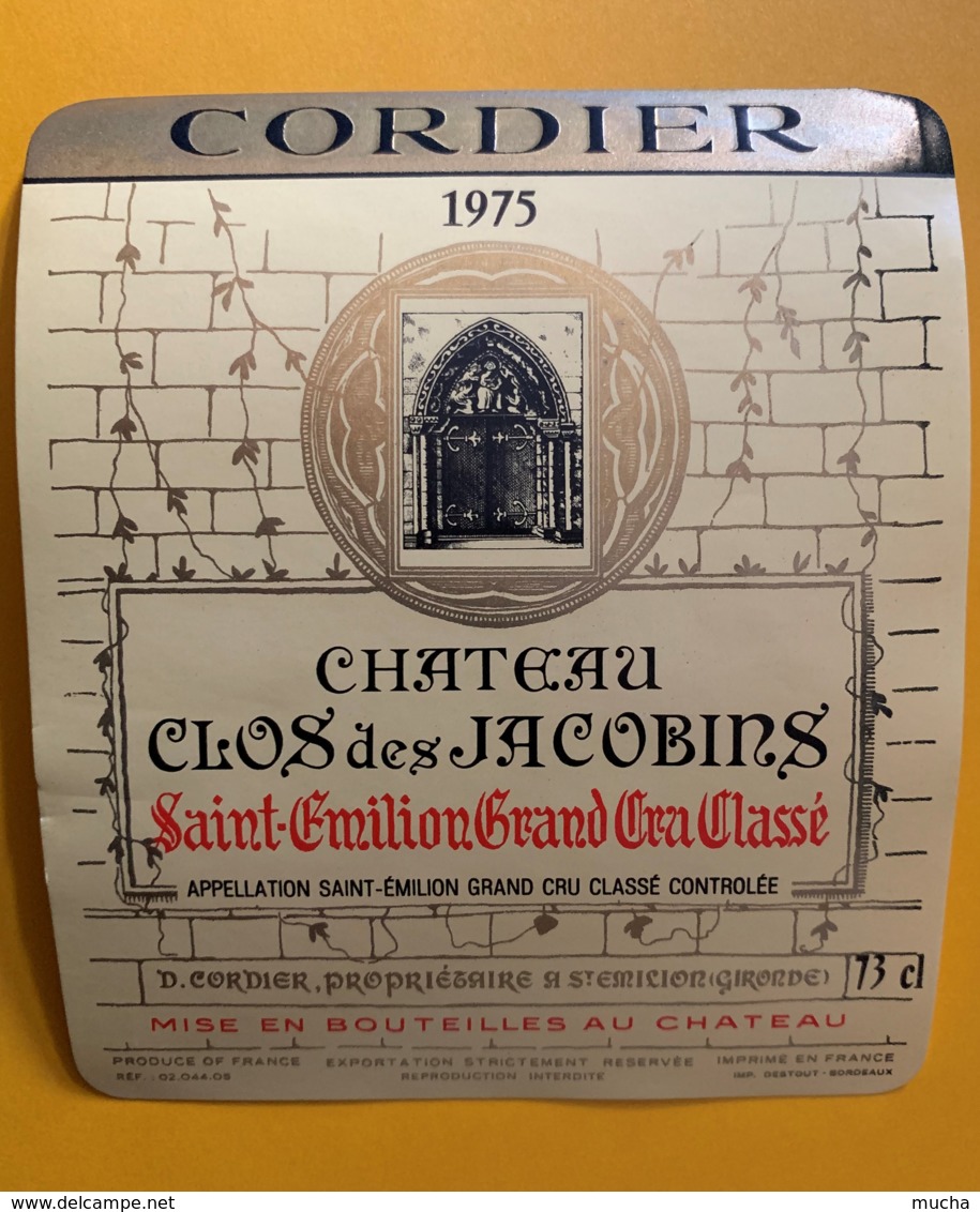 9932 - Château Clos Des Jacobins 1975 Saint-Emilion  Millésime En Haut écriture Rouge - Bordeaux