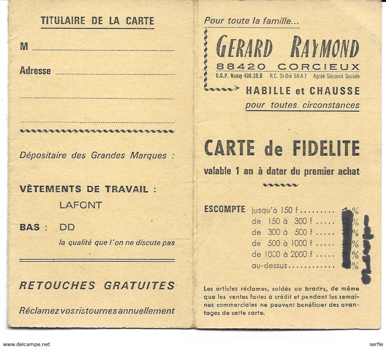 88 - Corcieux - Carte De Fidélité Vêtements Gérard Raymond - Textilos & Vestidos