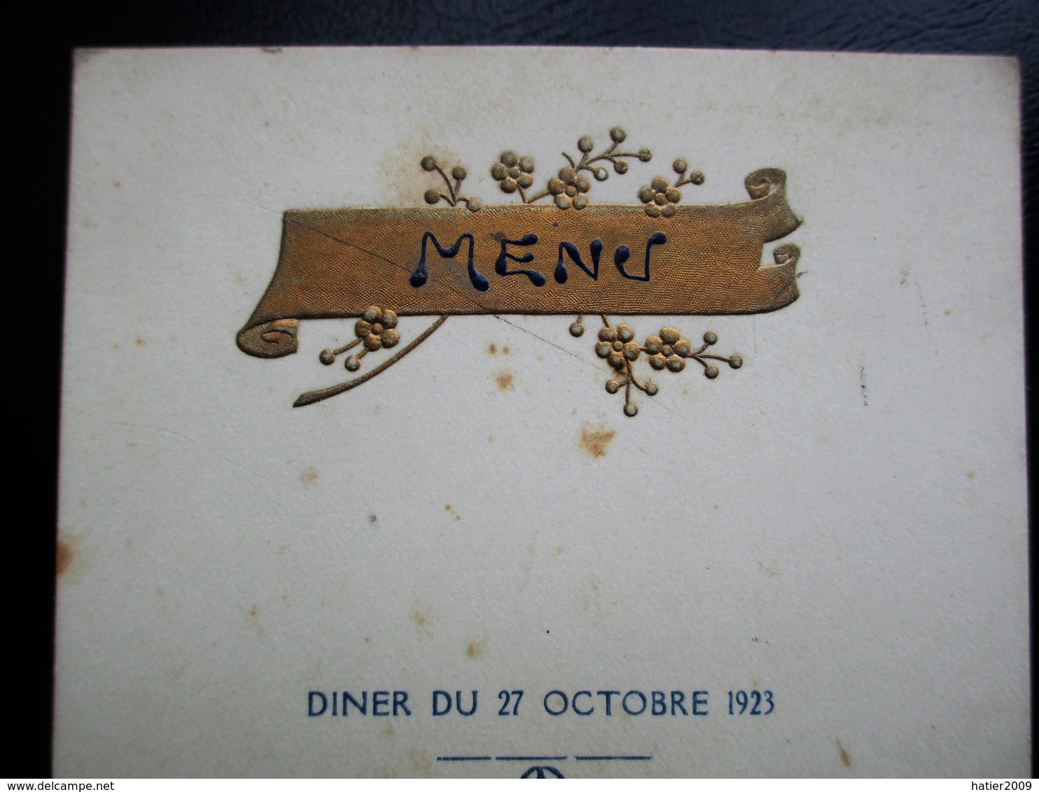 MENU Decors Gauffres & Dorés 27 Octobre 1923 - Edmond PIERRE Traiteur A Saint Amand Cher - Menus