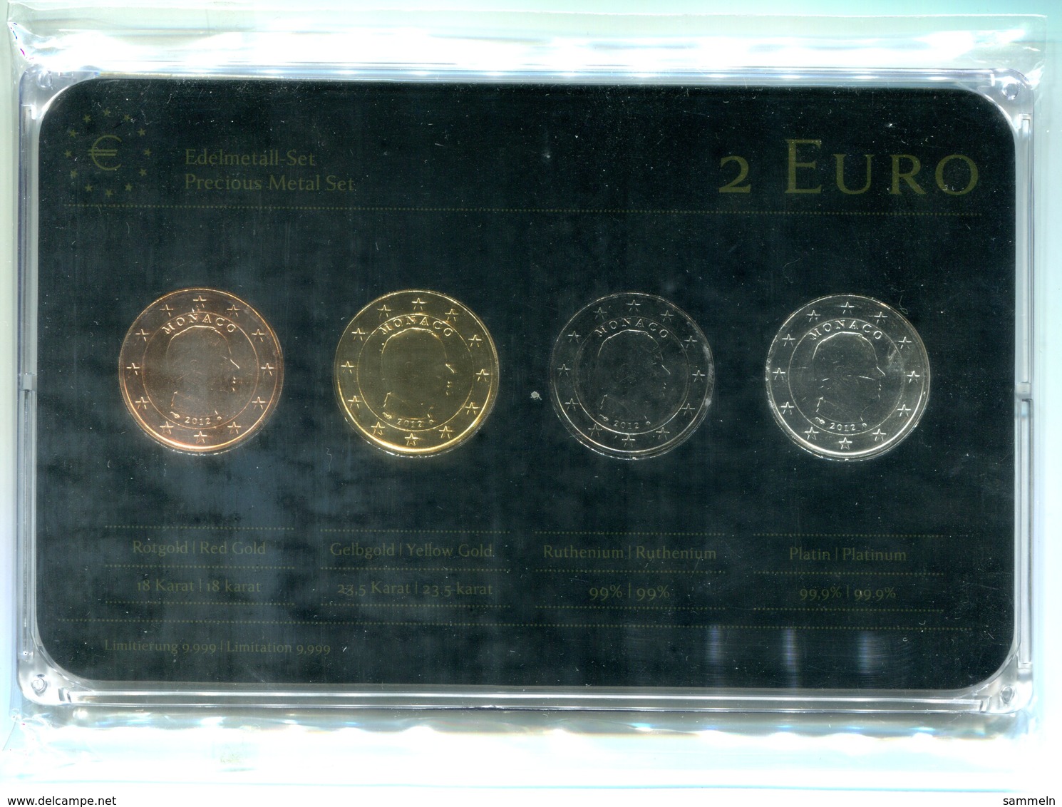 4410 - MONACO 2012 - 4mal 2 Euro Price Albert II - In Rotgold, Gelbgold, Ruthenium Und Platin - OVP - Monaco