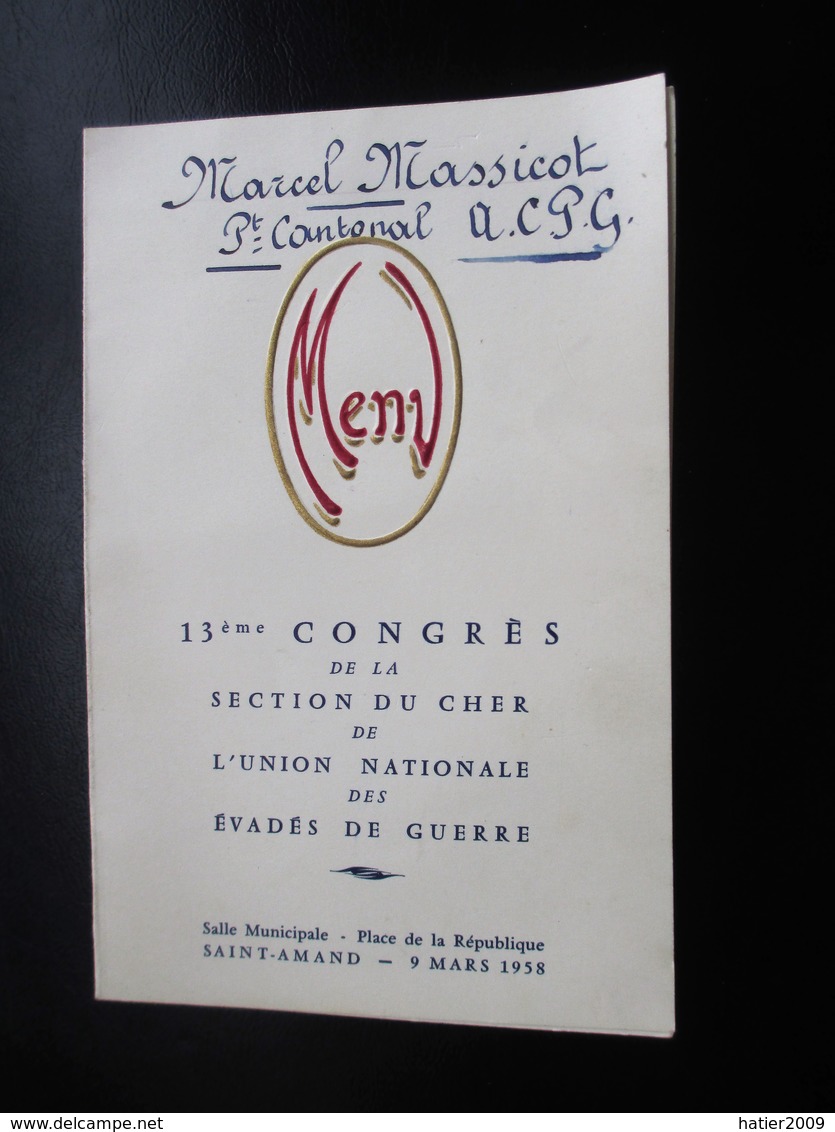 MENU Double Page Gauffré Polychromé Et Rehaussé Or - 13 Congres A.C.P.G - Saint Amand Cher - Menus