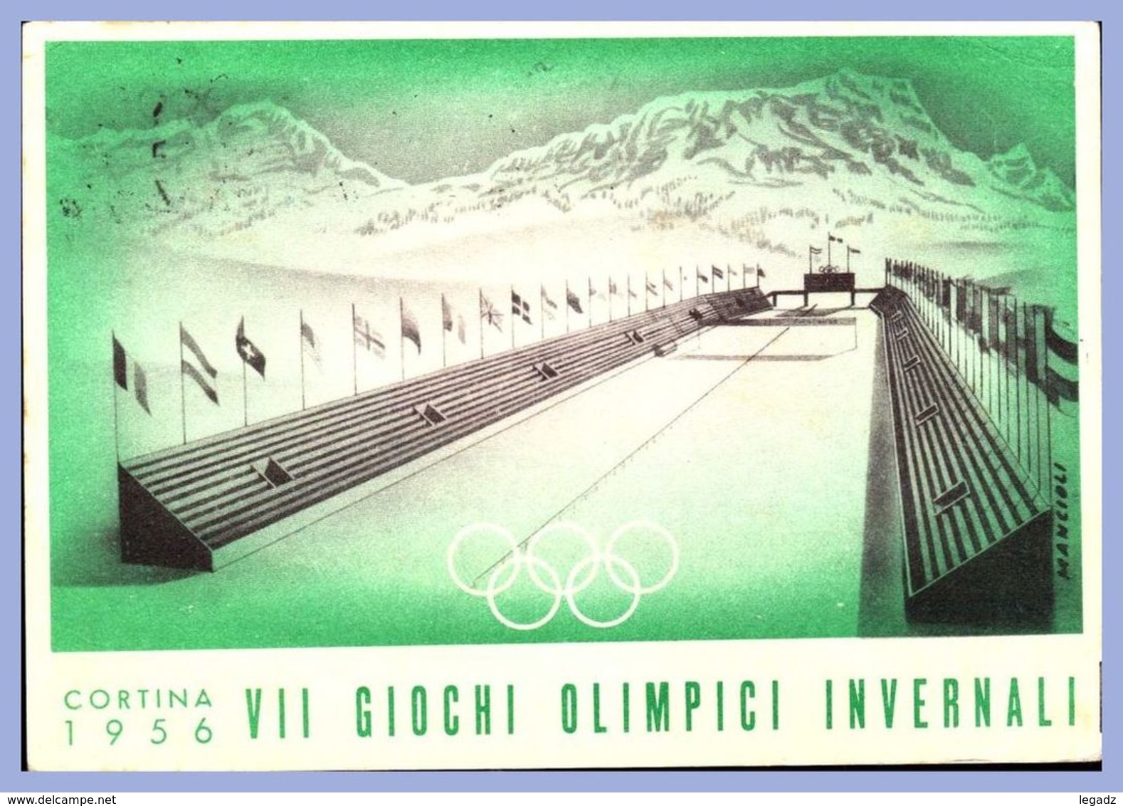 Carte Philatelique - 26 Gen - 5 Feb 1956 - Cortina (Italie) - 10L. VII Giochi Olimpici Invernali - Cerimonia D'Apertura - Inverno1956: Cortina D'Ampezzo