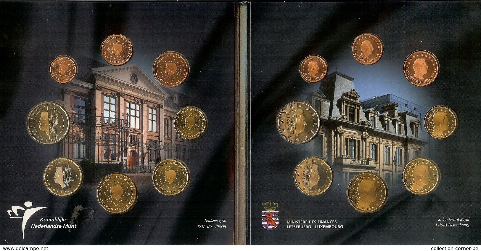 Benelux, Euro Set 2003, FDC, Van 1 Cent Tot 2 Euro Van Belgie, Nederland En Luxemburg , 24 Munten + 1 Zilveren Penning - Autres & Non Classés