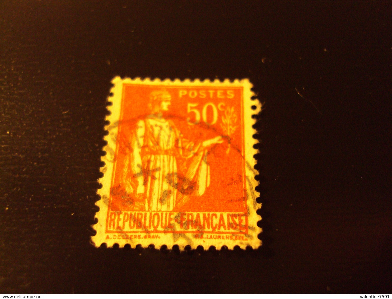 1932      Timbre Oblitéré N° 283 IIa    "  Paix 50c Rouge       "   Côte    0.80        Net   0.25 - 1932-39 Paix