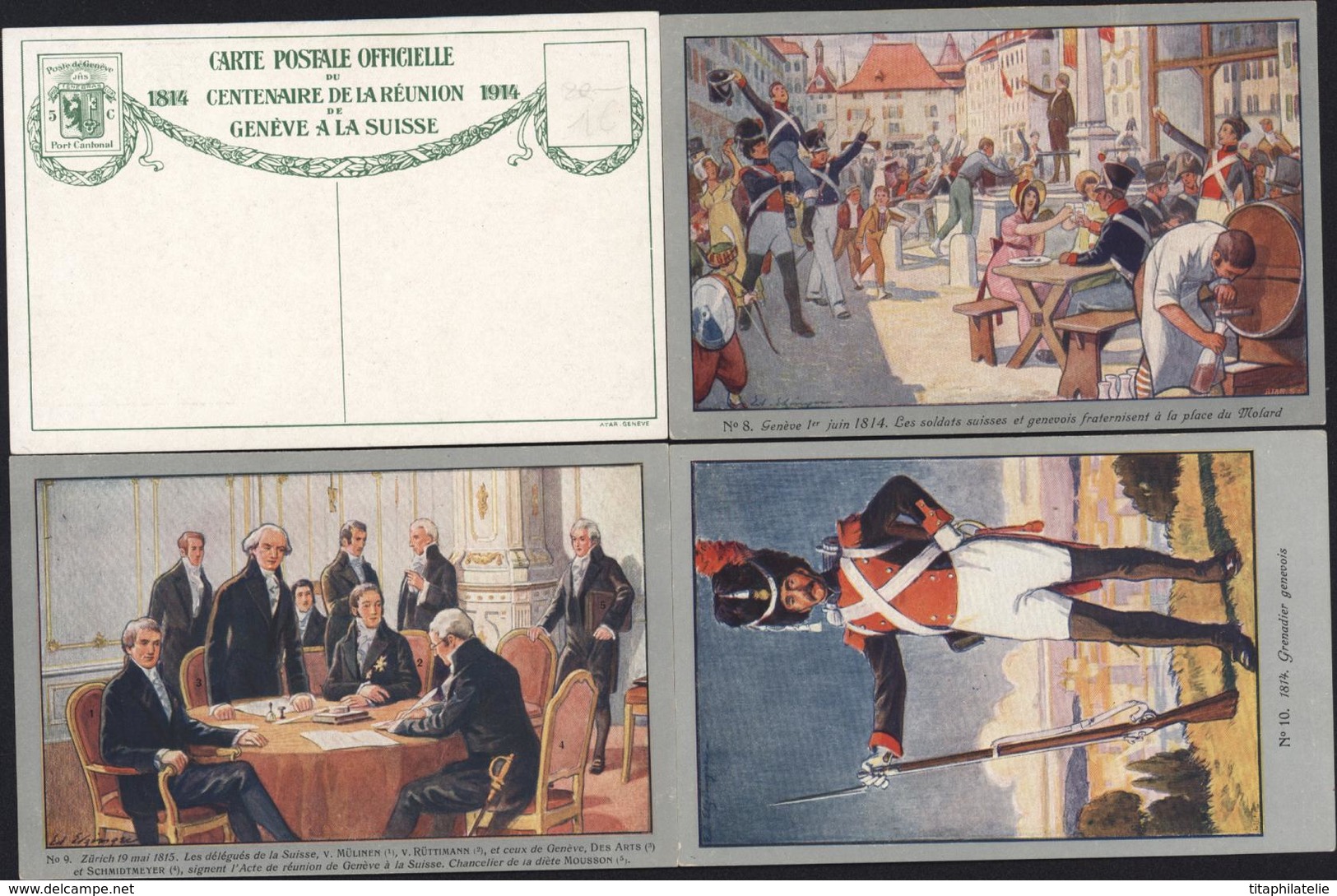 Lot 10 CPA Carte Postale Officielle 1814 1914 Centenaire De La Réunion De Genève à La Suisse  Neuves - Autres & Non Classés