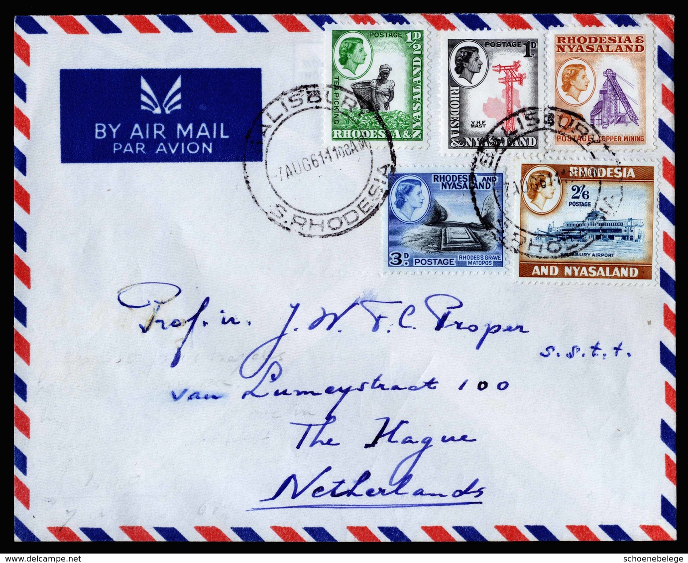 A5840) UK Rhodesia & Nyasaland Cover Salisbury 07.08.61 To Netherlands - Rhodesia & Nyasaland (1954-1963)