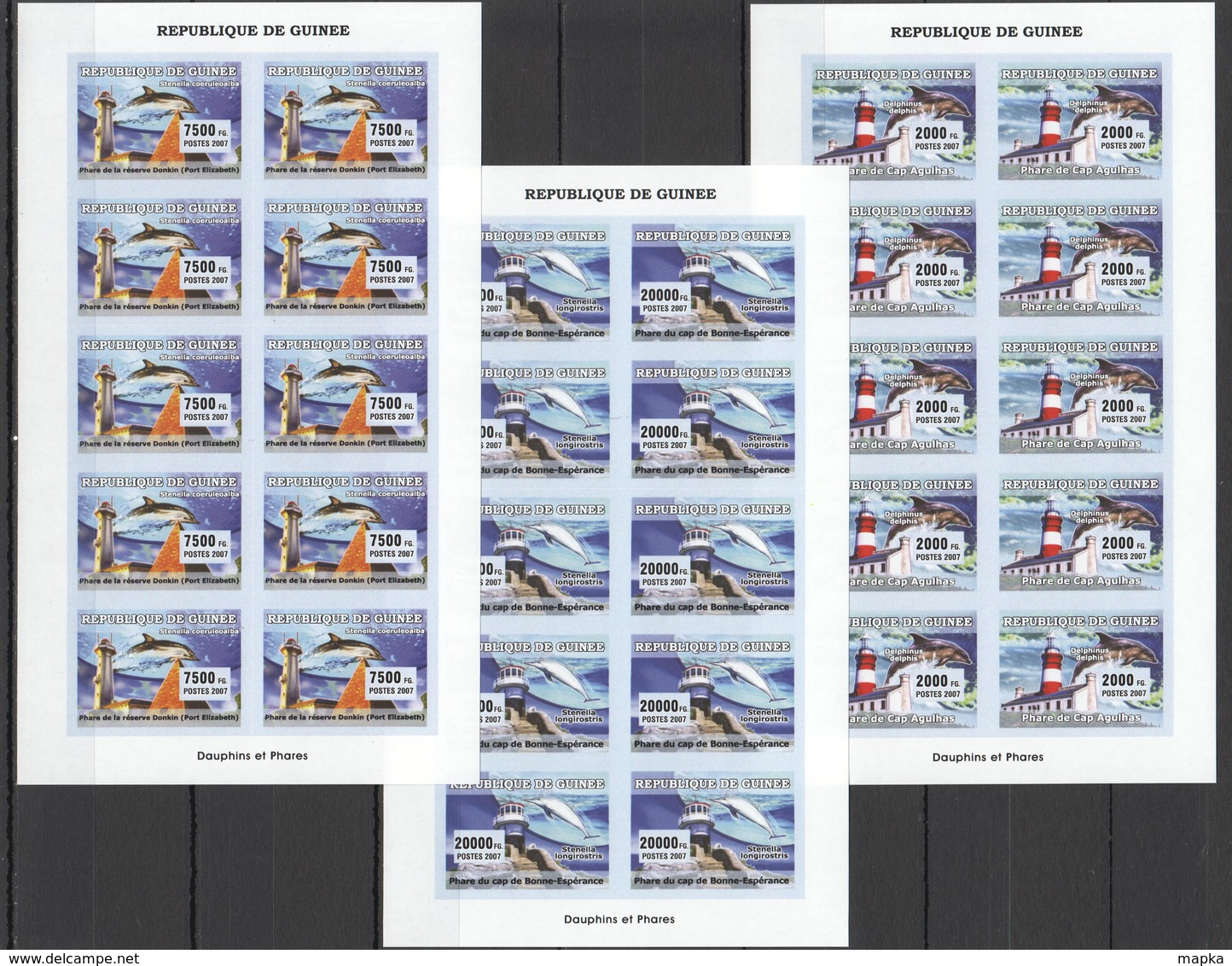 ZZ002 !!! IMPERFORATE 2007 DE GUINEE MARINE LIFE DOLPHINS PHARES 10SET MNH - Dauphins