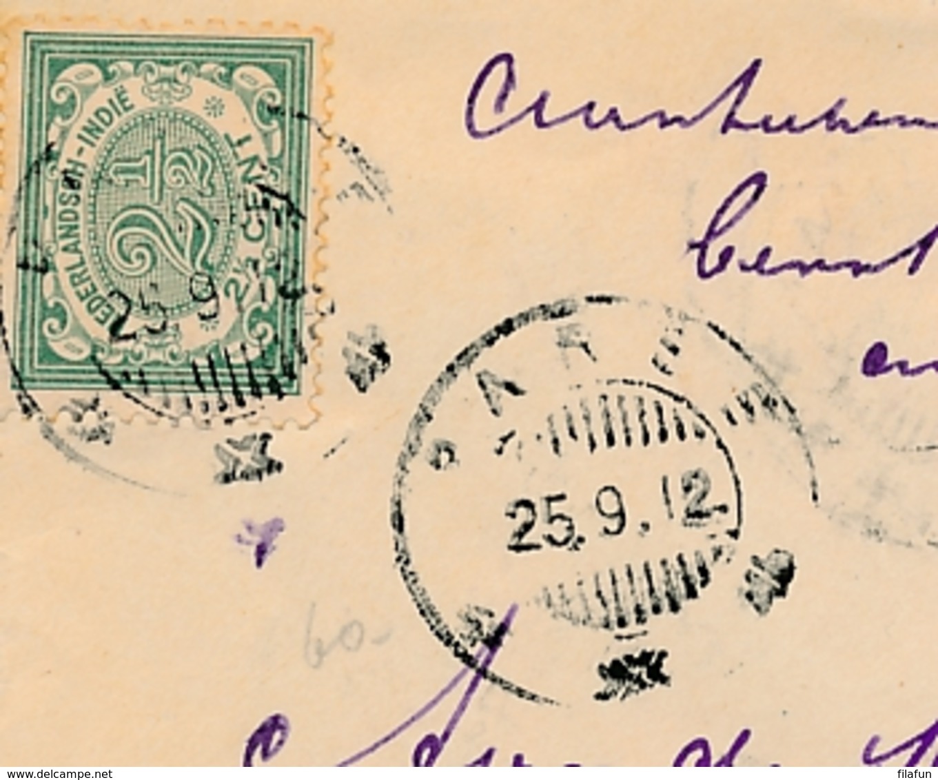 Nederlands Indië - 1912 - 17,5 Op 25 Cent Wilhelmina, Envelop G31 + 2,5 Cent Als R-cover Van KB PAREE Naar Soerabaja - Indes Néerlandaises