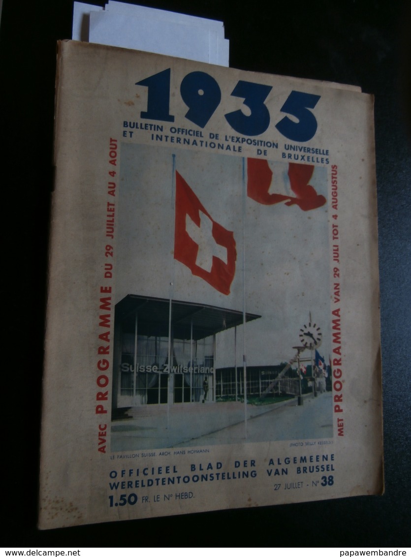 1935 Bulletin Officel De L'exposition De Bruxelles 38 (27/07) : Suisse, Kessels - 1900 - 1949