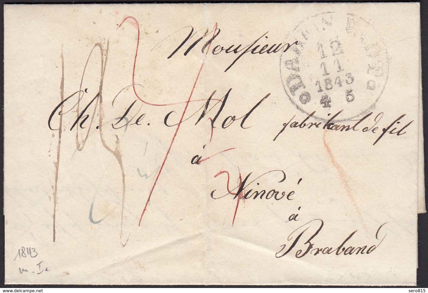 Thurn & Taxis 1843 Brief Darmstadt K1 Nach Ninove K1 Rot Braband  (15980 - Sonstige & Ohne Zuordnung
