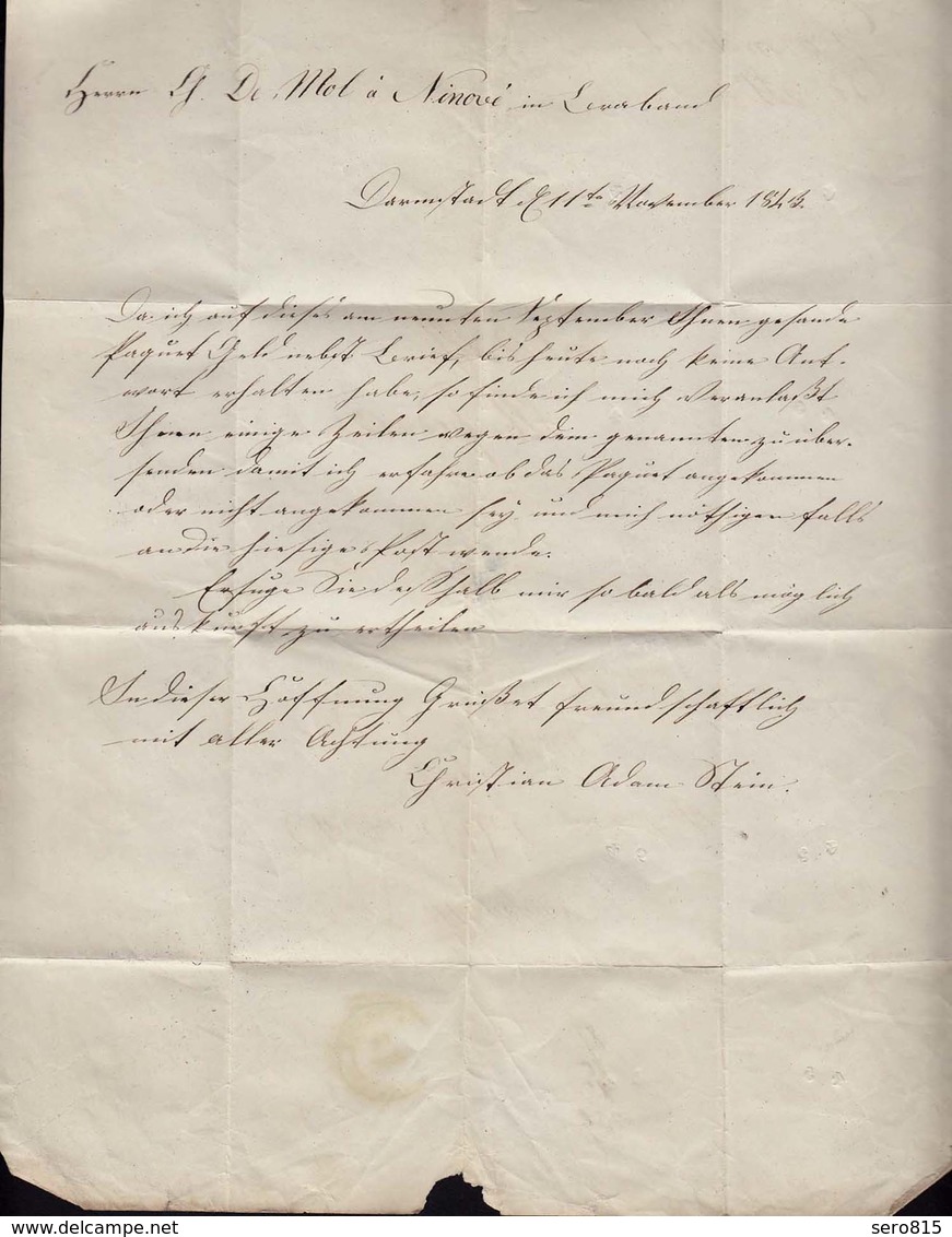 Thurn & Taxis 1843 Brief Darmstadt K1 Nach Ninove K1 Rot Braband  (15980 - Sonstige & Ohne Zuordnung