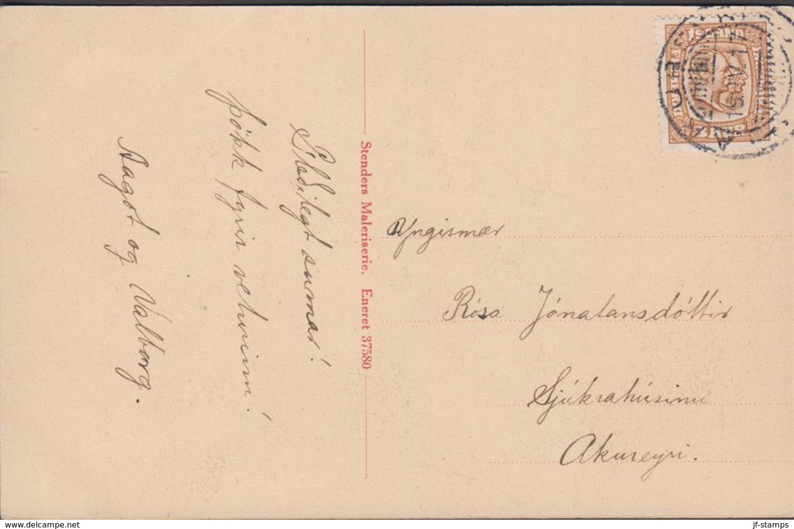 1915. Two Kings. 3 Aur Brown/yellow. Tk. 14x14½, Wm. Cross. AKUREYRI 19. IV. 17 Postc... (Michel 77) - JF310124 - Cartas & Documentos