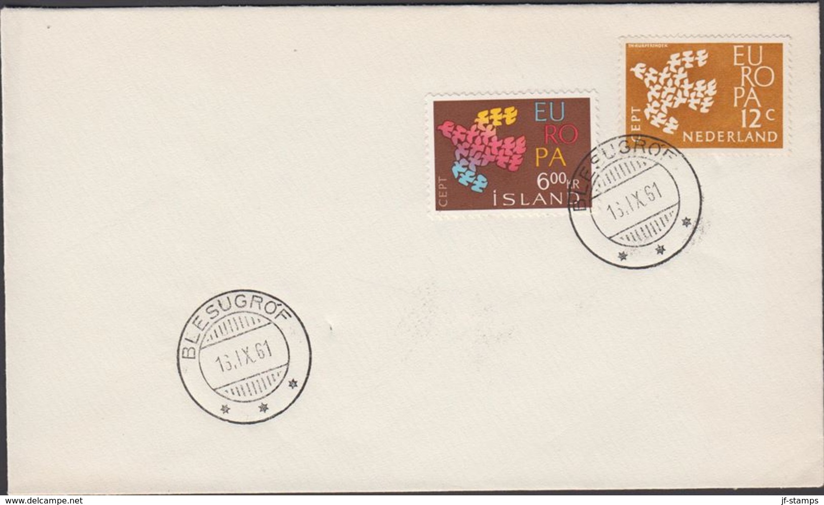 BLESUGROF 16. IX. 61 1961. Europe. CEPT. 6 Kr. + 12 C. NEDERLAND (Michel 355) - JF310158 - Covers & Documents