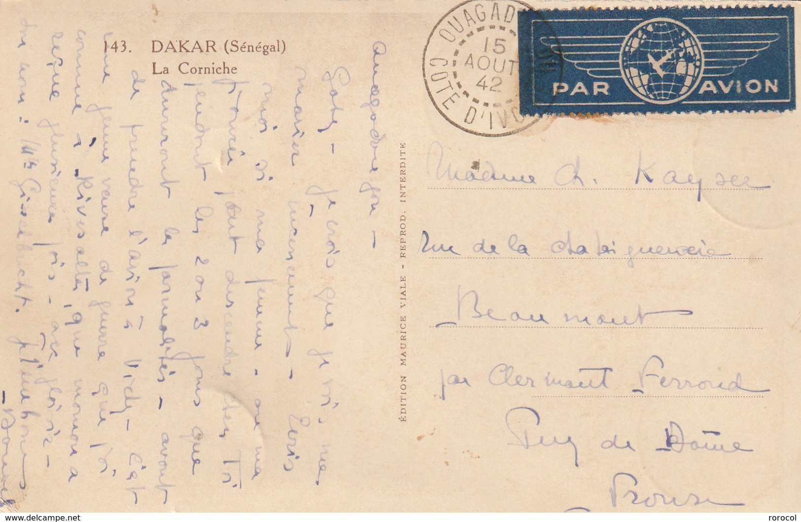 CP OUAGADOUGOU 1942 Affranchissement Multiple - Cartas & Documentos