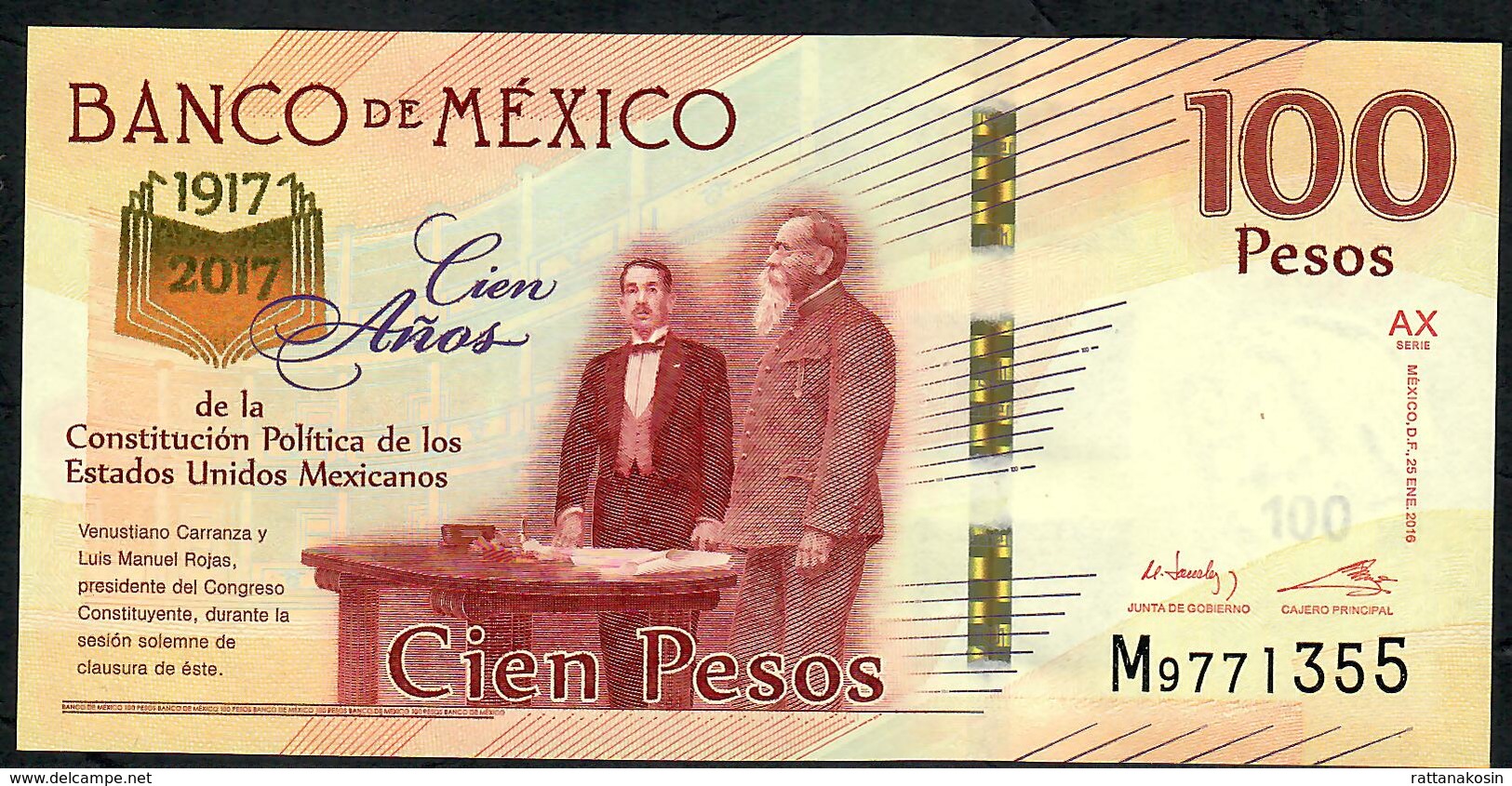 MEXICO P130  100 PESOS  2016 Serie AX  UNC. ! - Mexique