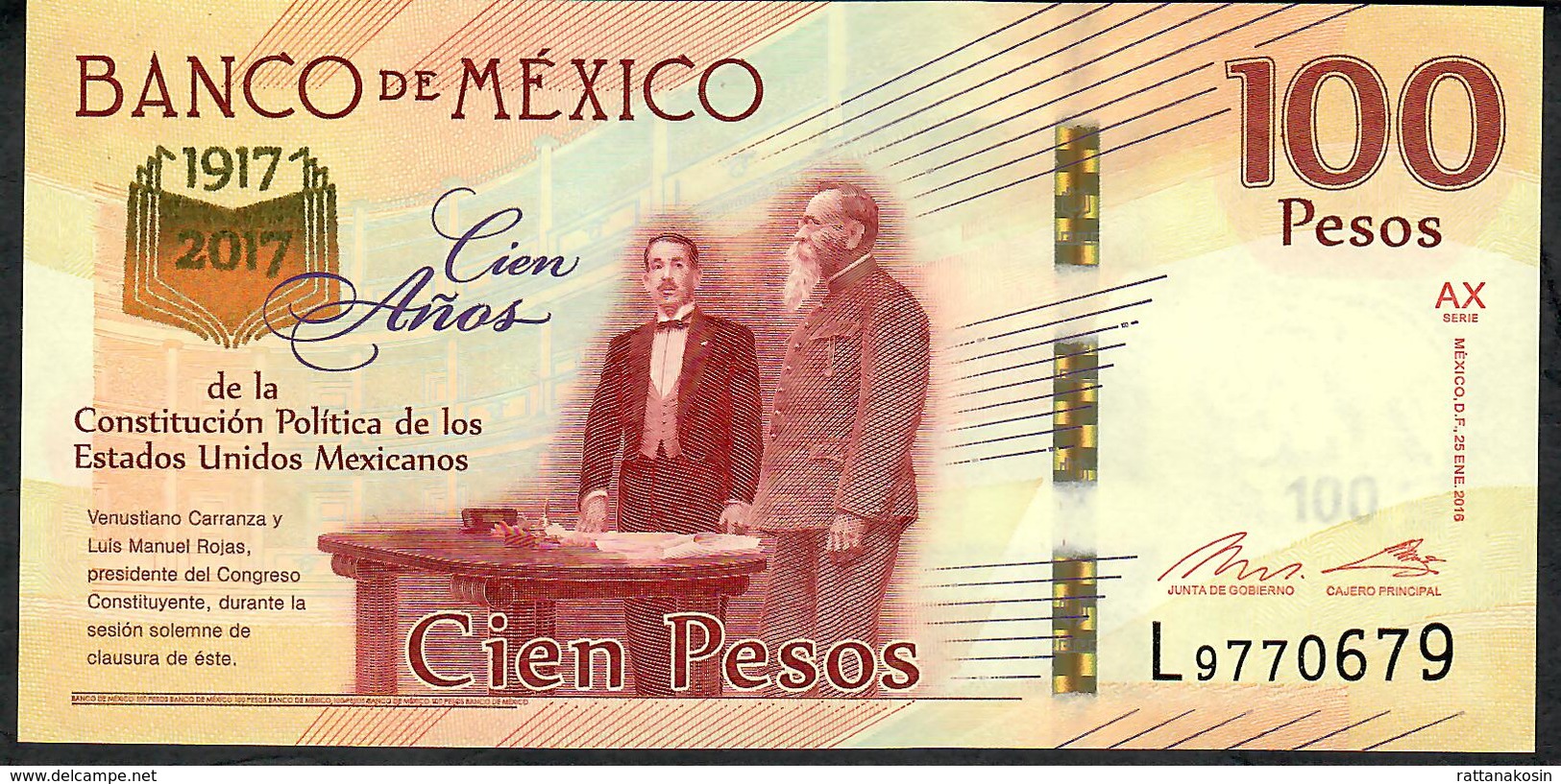 MEXICO P130  100 PESOS  2016 Serie AX  UNC. ! - Mexique