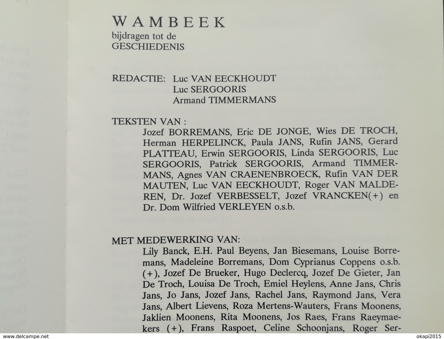 WAMBEEK BIJDRAGEN TOT DE GESCHIEDENIS BOEK LIVRE  JARIG 1993 RÉGIONALISME BELGIË BELGIQUE BRABANT FLAMAND  TERNAT
