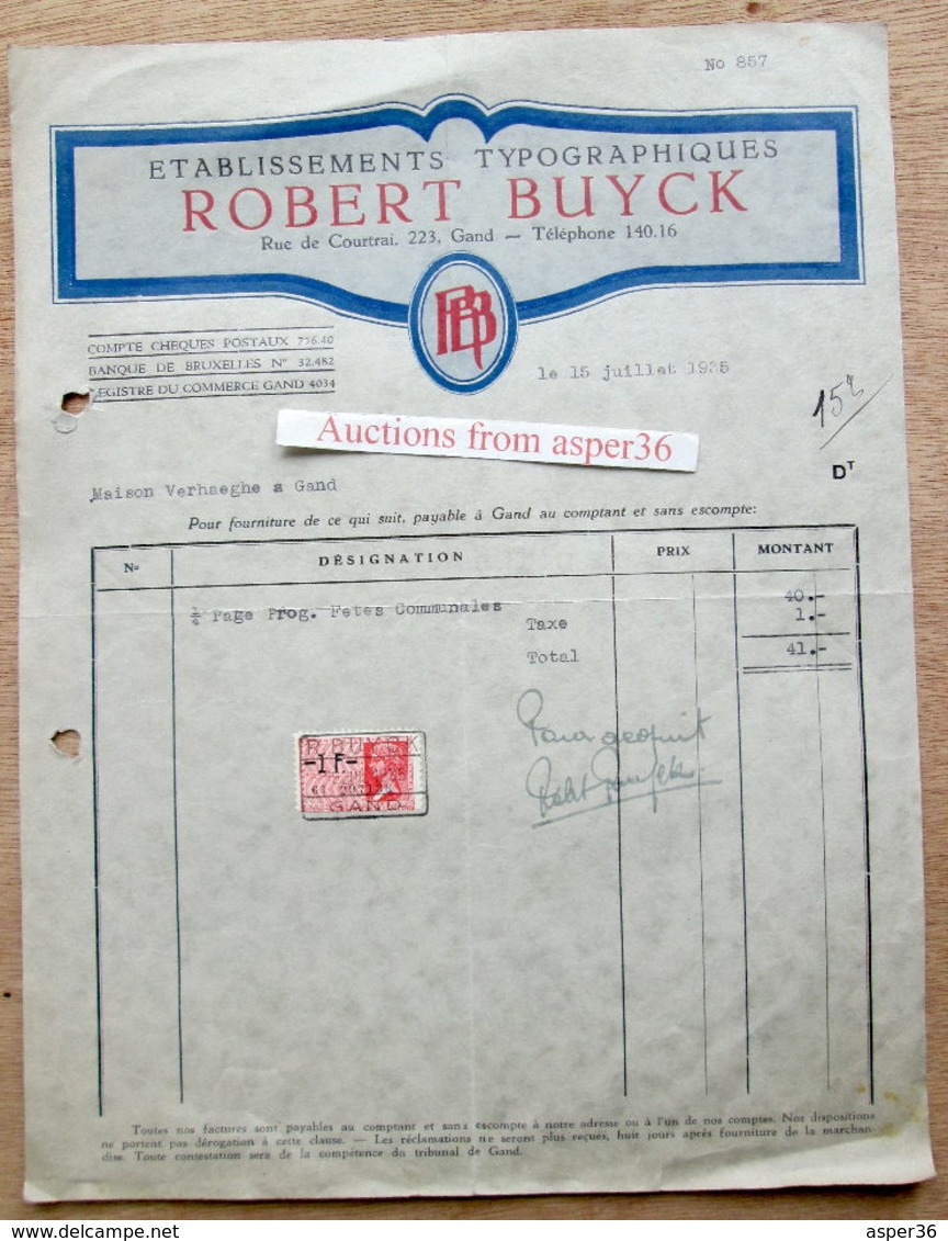 Ets Typographiques, Robert Buyck, Rue De Courtrai,  Gent 1935 - 1900 – 1949