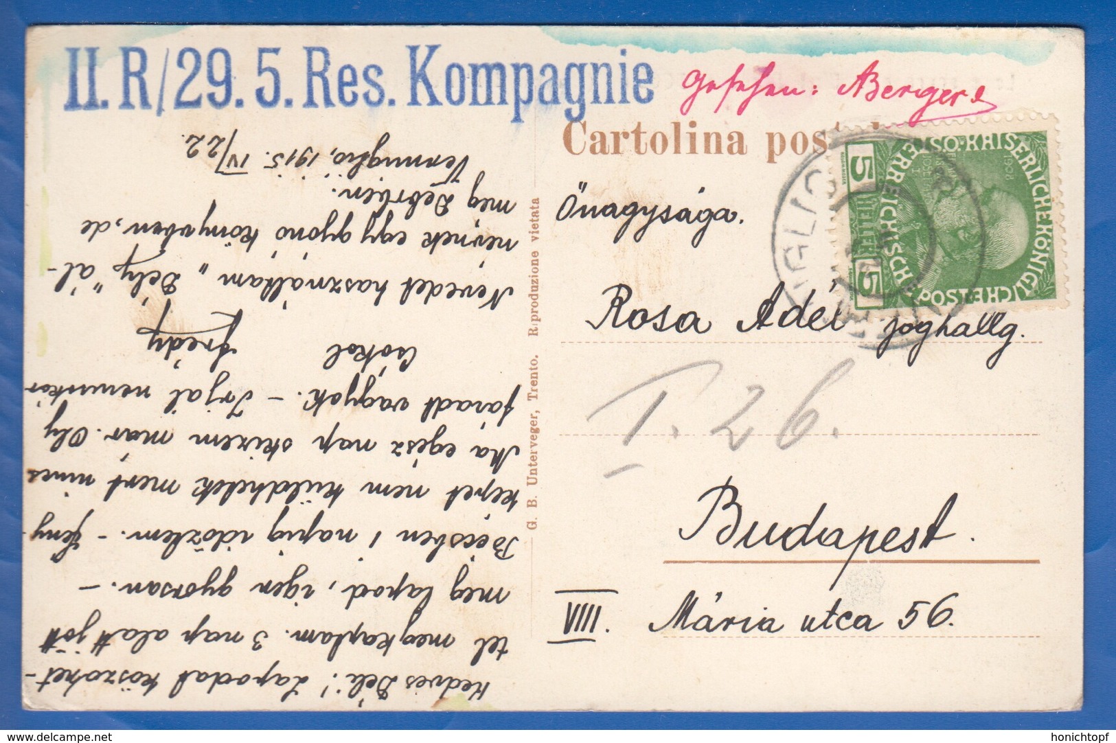 Italien; Lago Scuro E La Cima Presena; Gruppo Dell Adamello; 1915 Stempel II R/29.5.Res Kompagnie - Trento